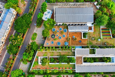 Aerial view of sustainable buildings