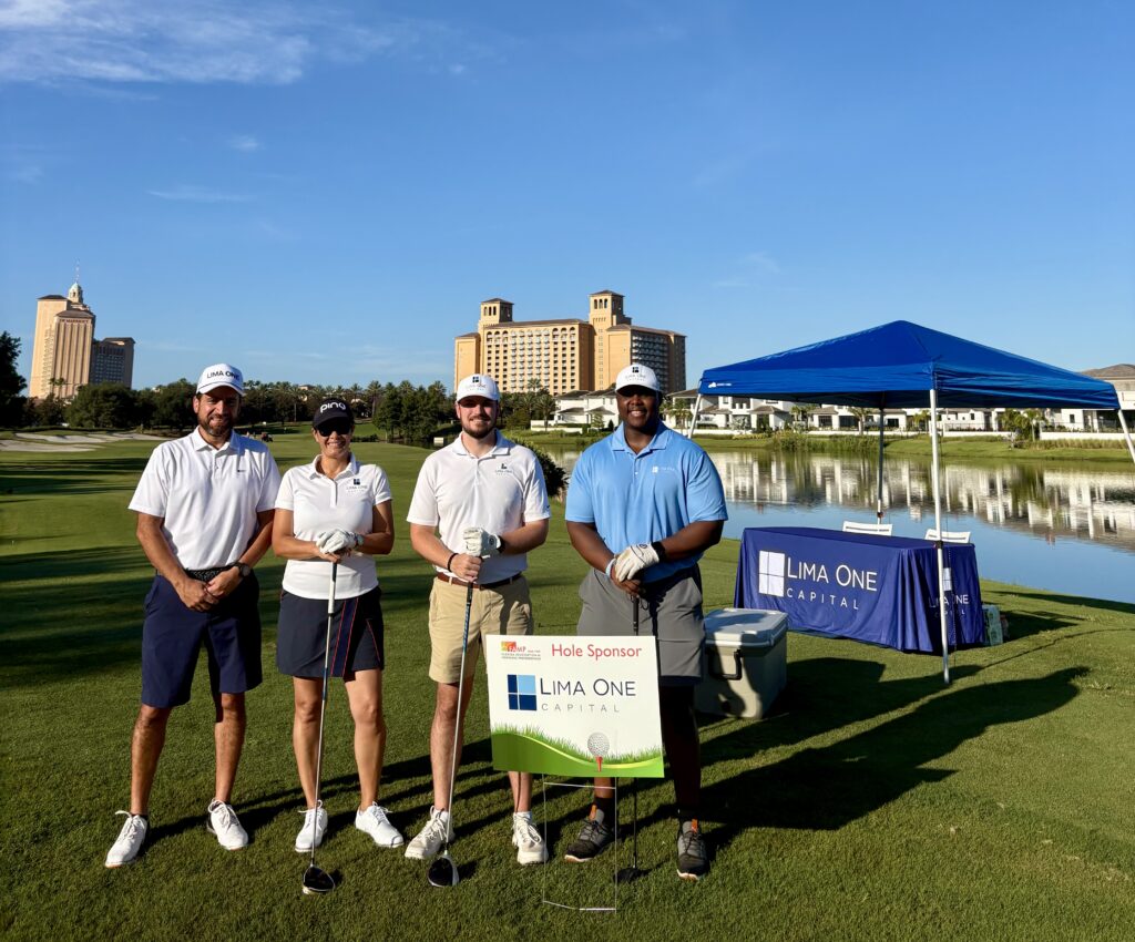 Lima One representatives on golf course as hole sponsors at the FAMP Convention. 