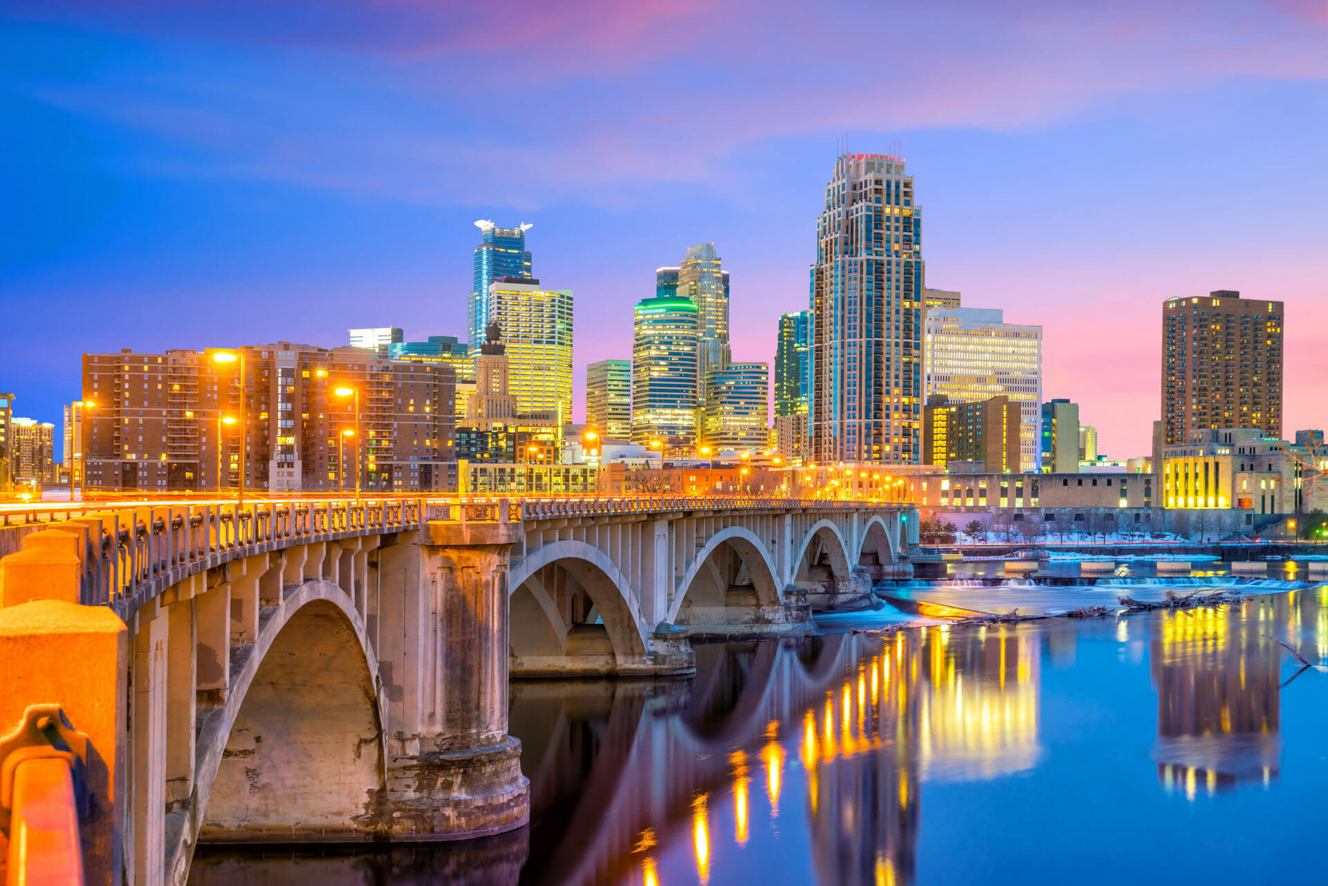 Minneapolis,Downtown,Skyline,In,Minnesota,,Usa,At,Sunset minneapolis at sunset