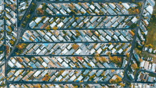 aerial view of of a row of houses