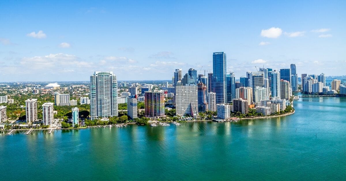 Miami, Florida beach and cityscape