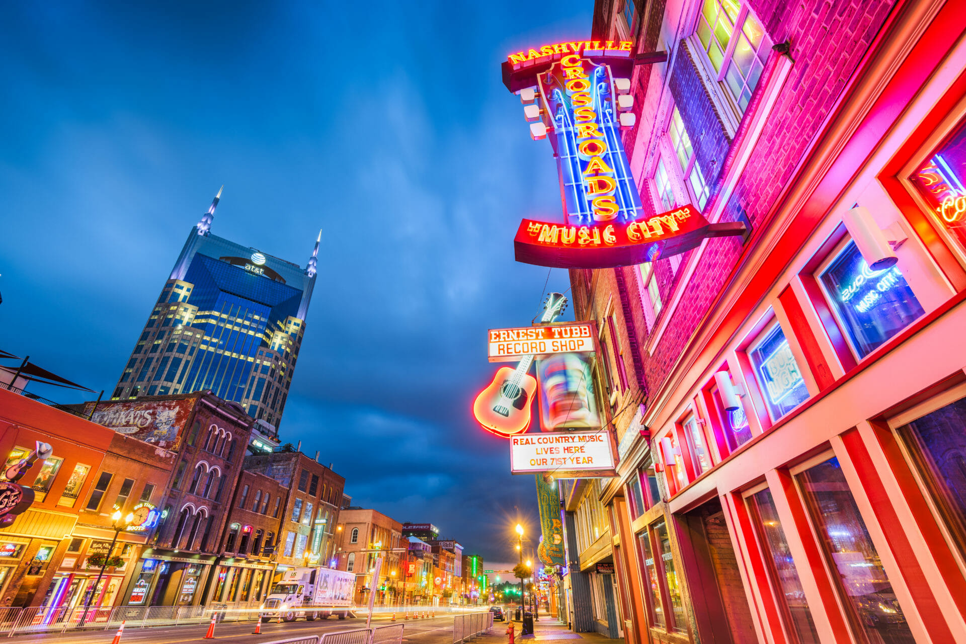 Honky Tonks on lower Broadway in Nashville, TN, highlighting the real estate investment market in Tennessee. 